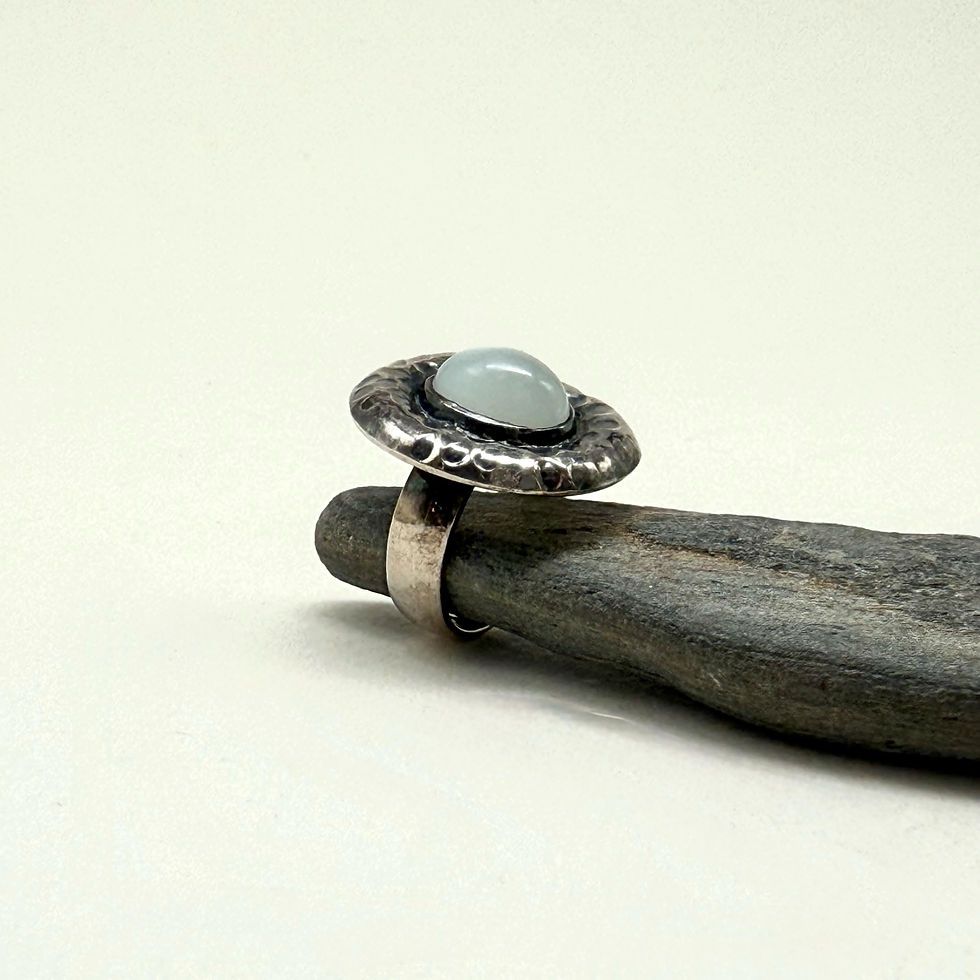 Thumbnail: Oxidised Hammered Frame Moonstone Ring