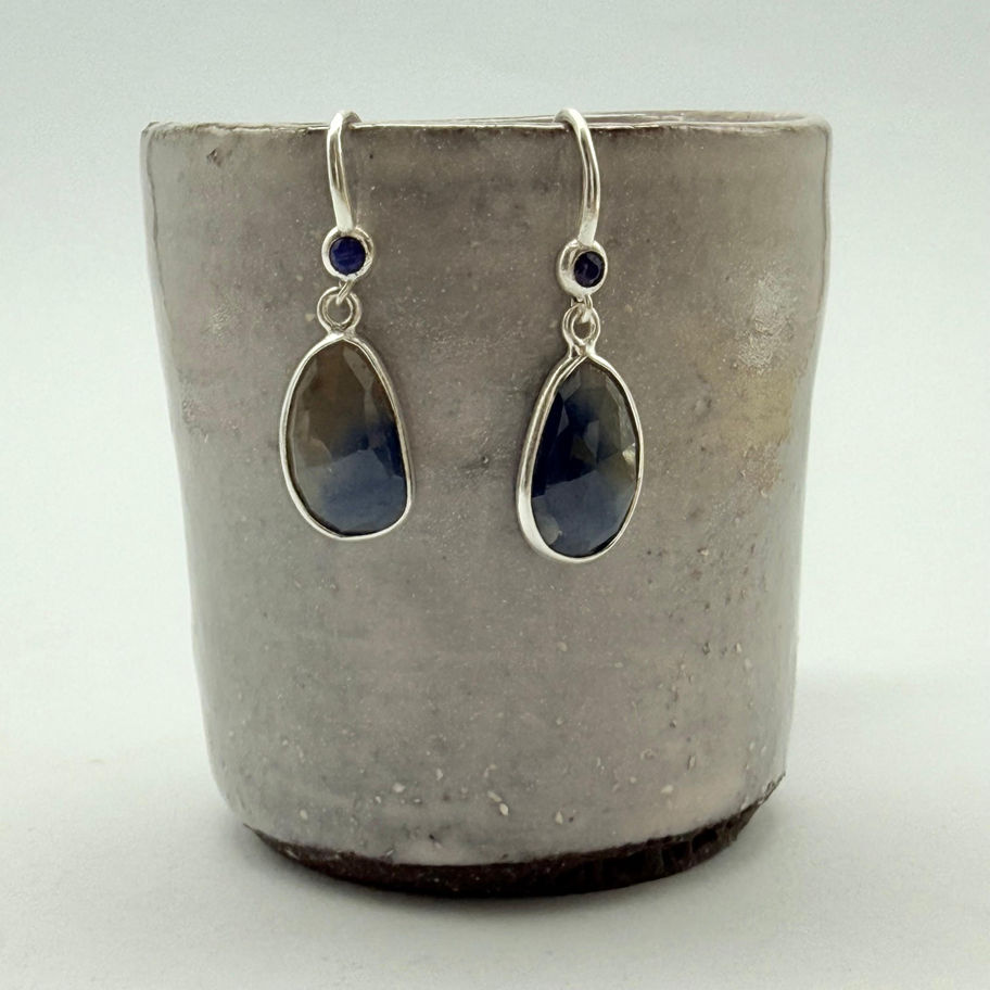 Lapis Lazuli and Faceted Sapphire Corundum Earrings