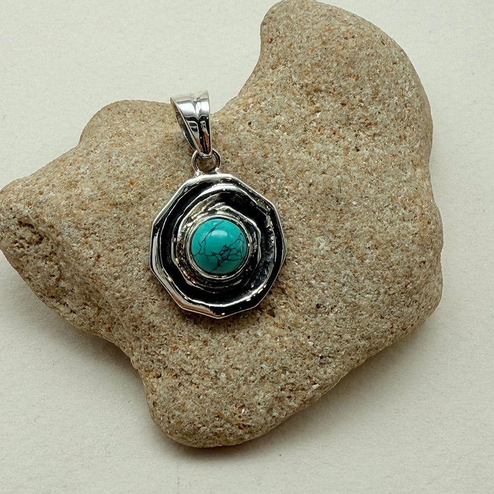 Oxidised Silver Turquoise Disc Pendant