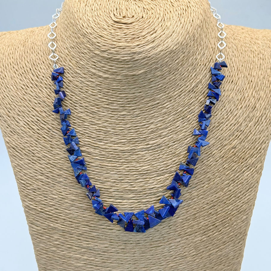 Lapis Lazuli on Red String and Chain Necklace