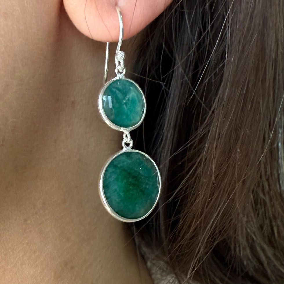Round Emerald Matrix Double Drop Earrings