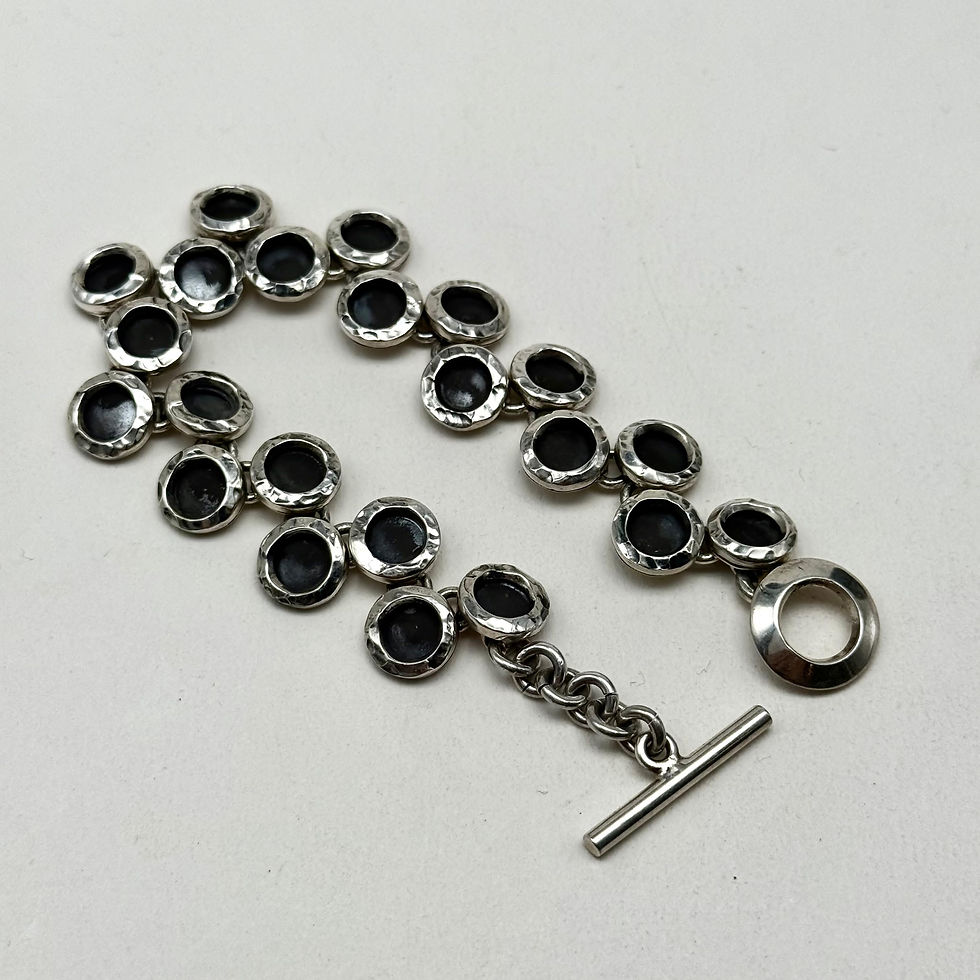Thumbnail: Oxidised Silver Round Disc Bracelet