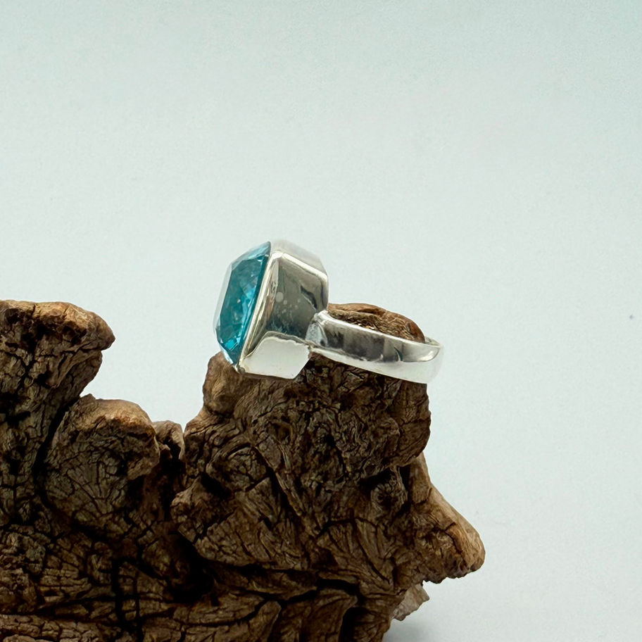 Large Swiss Blue Topaz Cushion Cut Ring