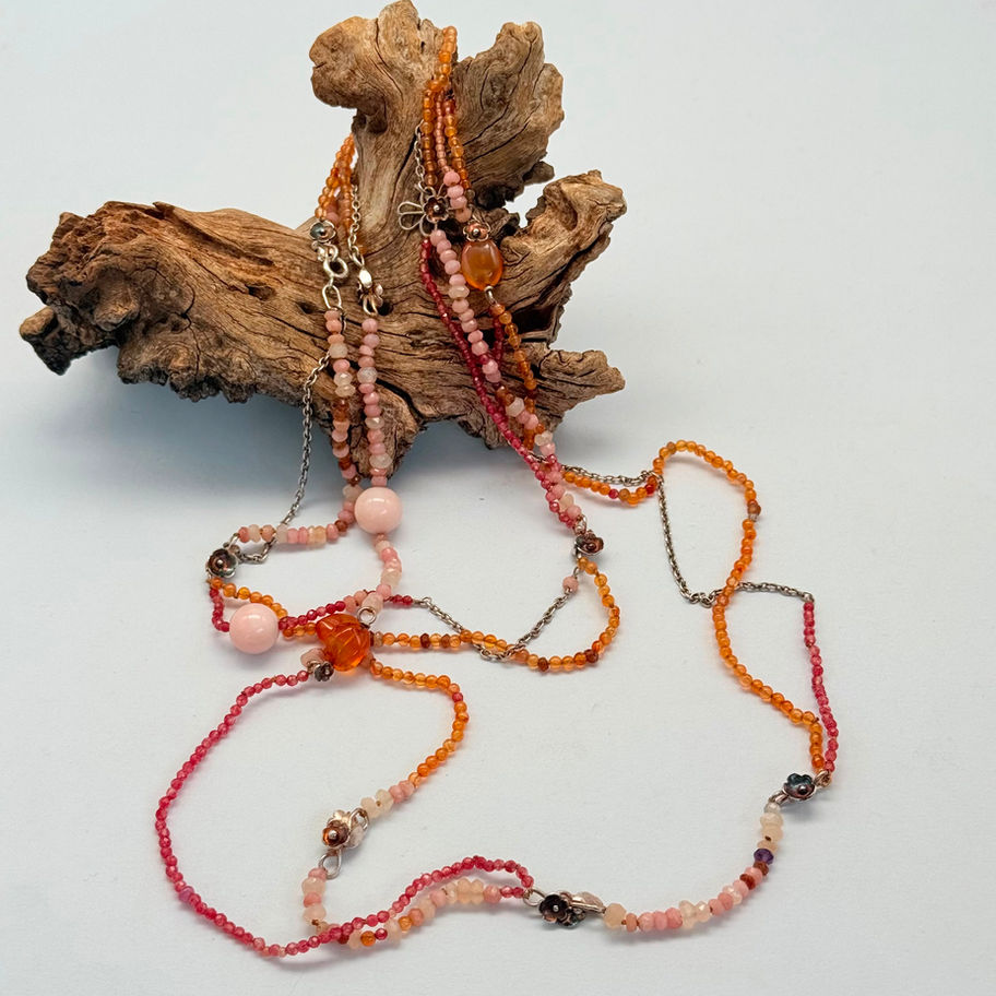 Long Carnelian and Cherry Opal Necklace