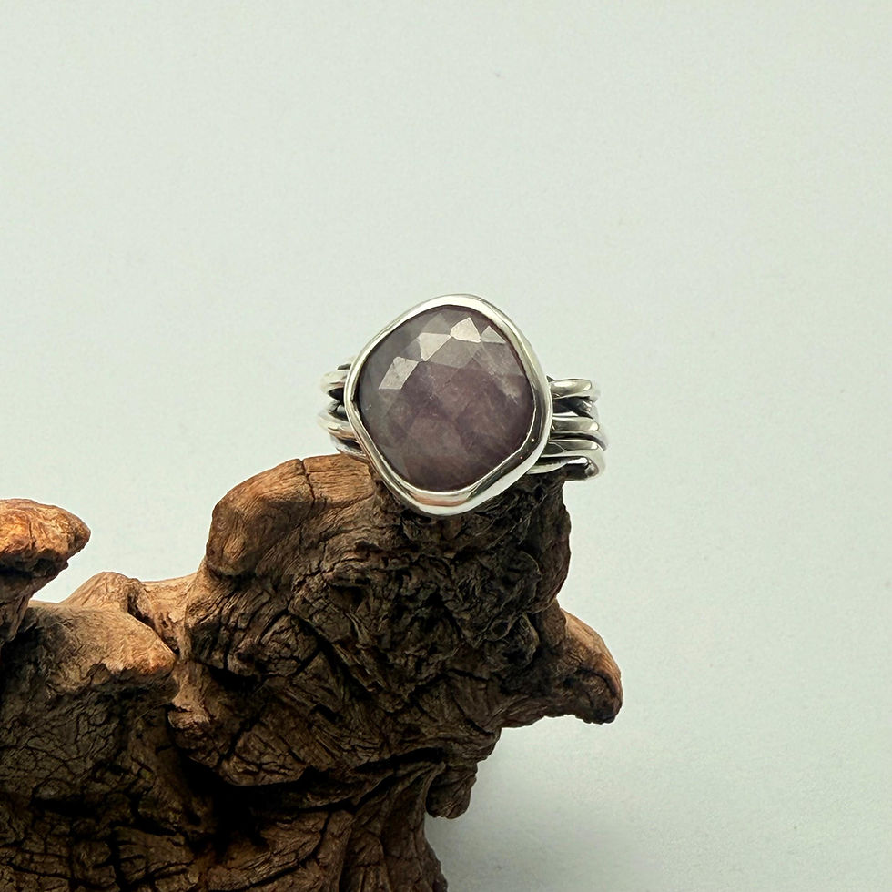 Checkerboard Faceted Ruby Corundum Ring
