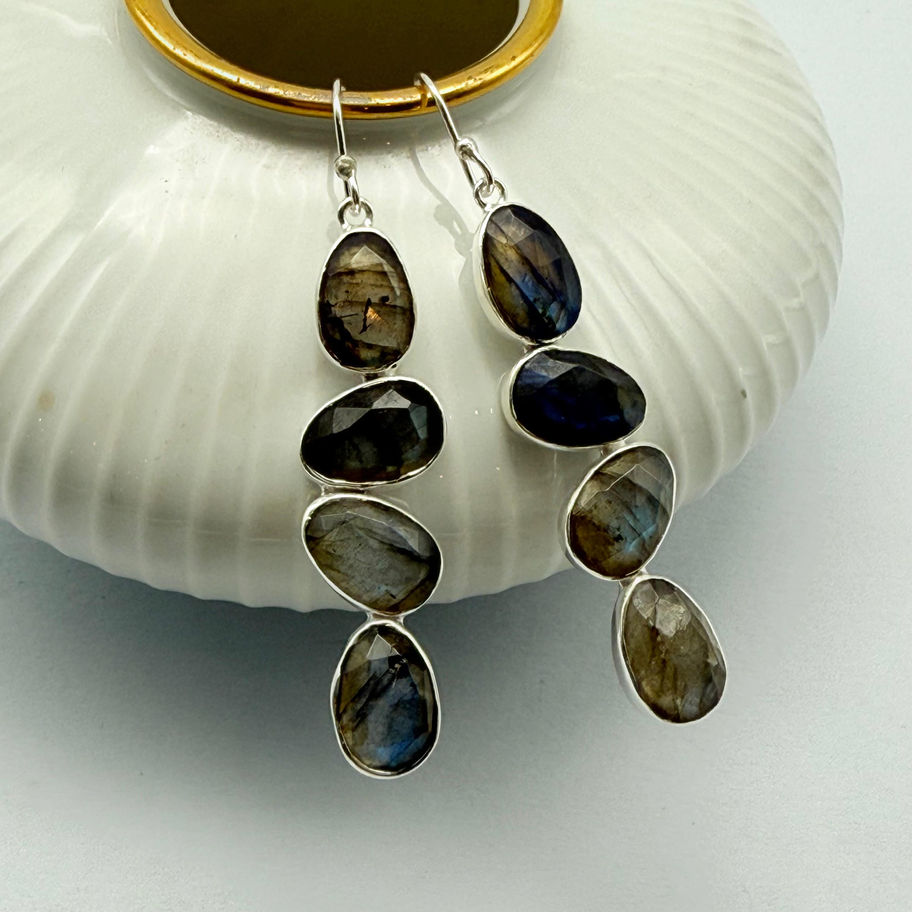 Labradorite Irregular Faceted Earrings