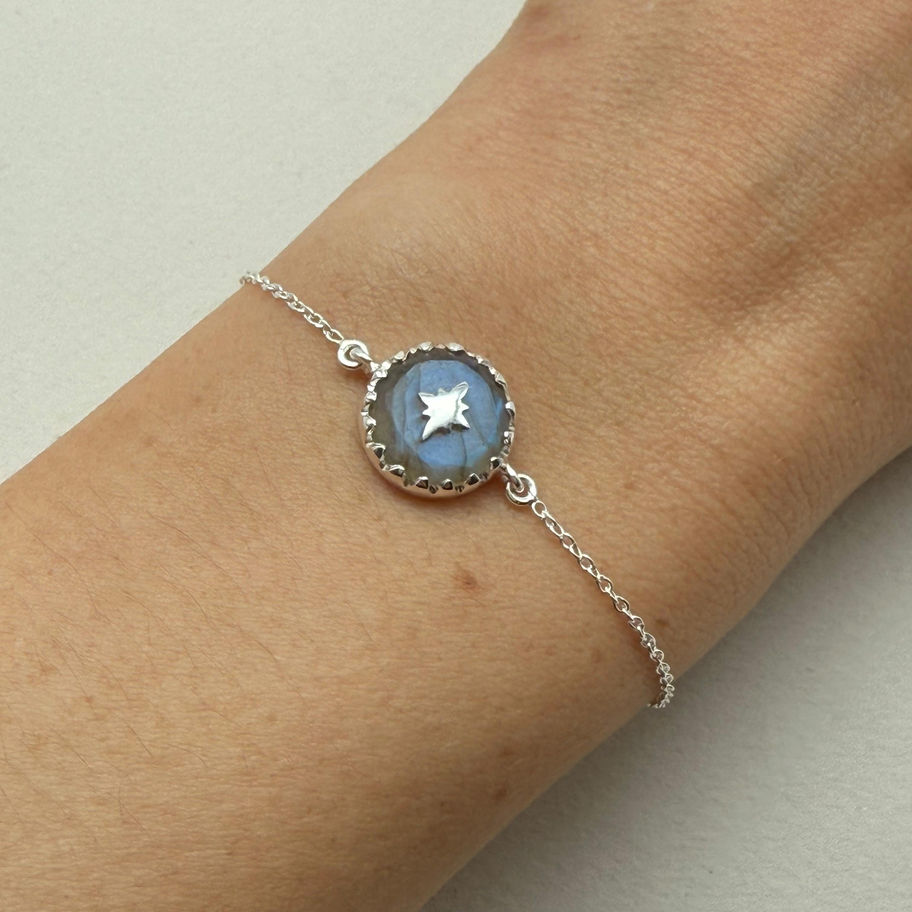 Labradorite Bracelet with Silver Detailing