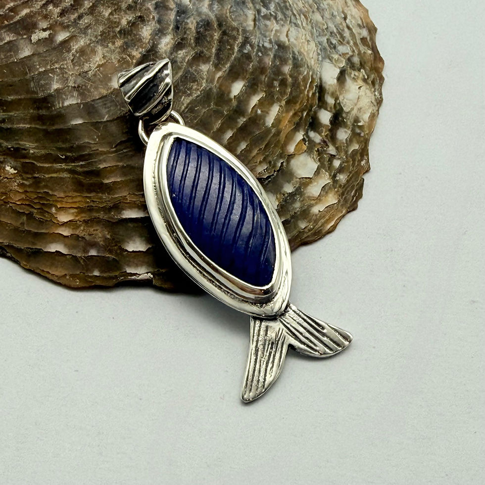Carved Lapis Lazuli Fish Pendant