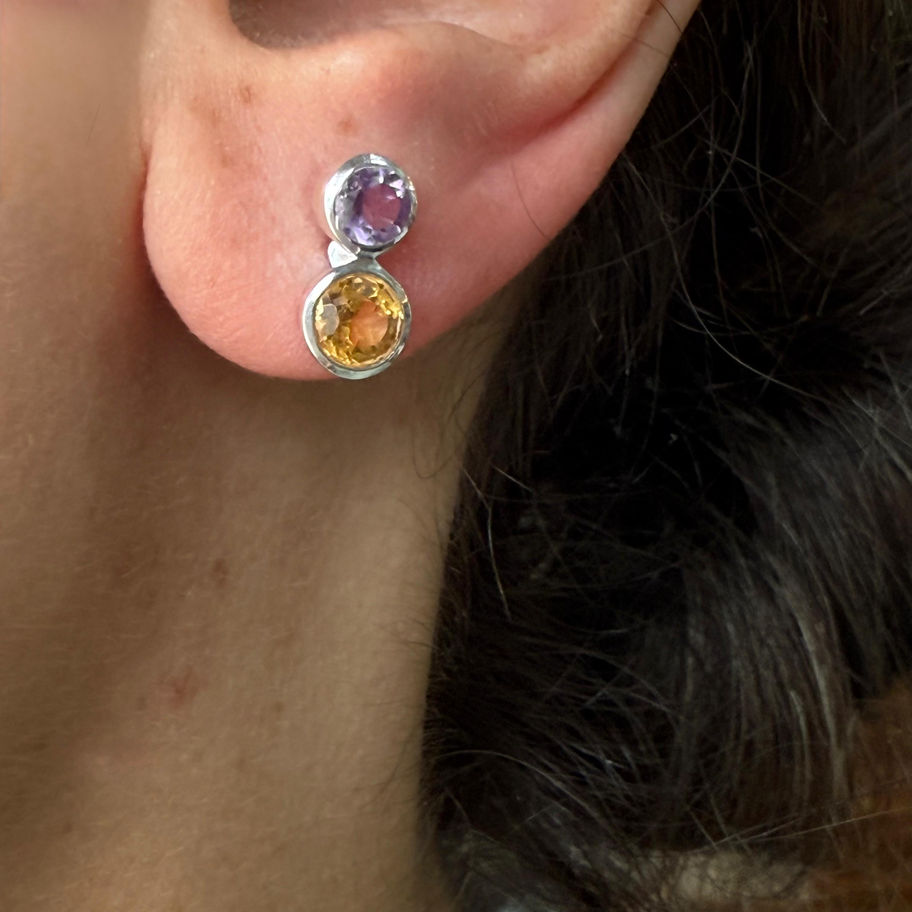Amethyst and Citrine Round Tube Earrings