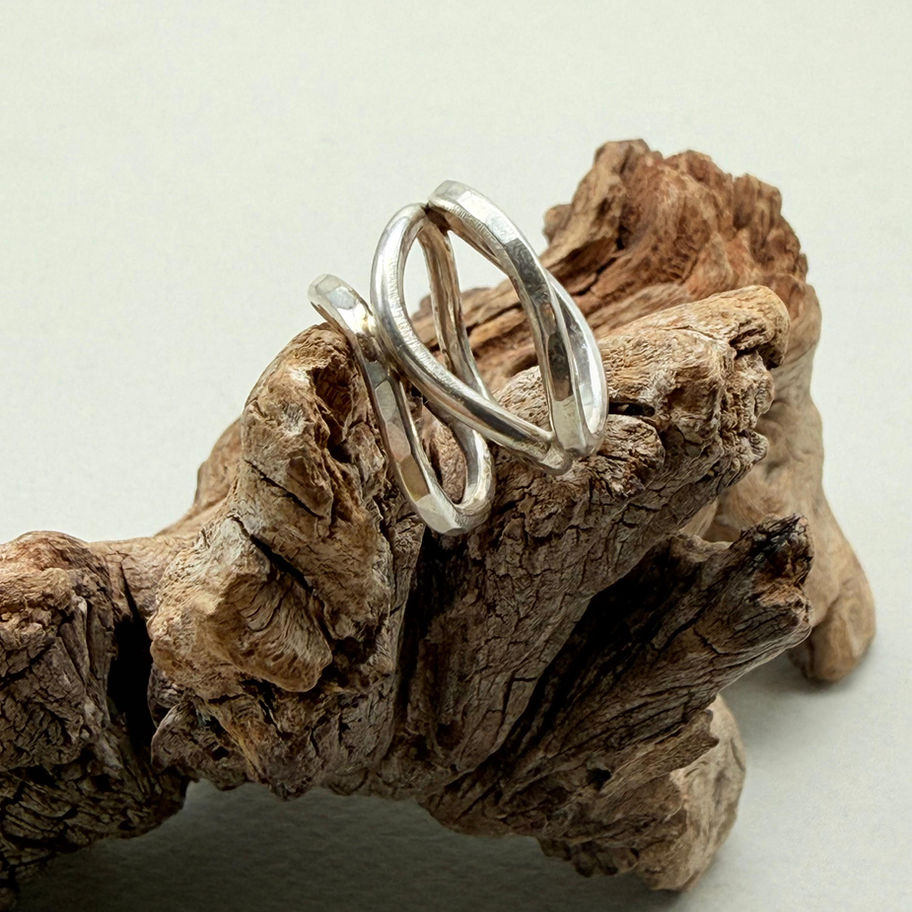 Textured Triple Band Wave Ring