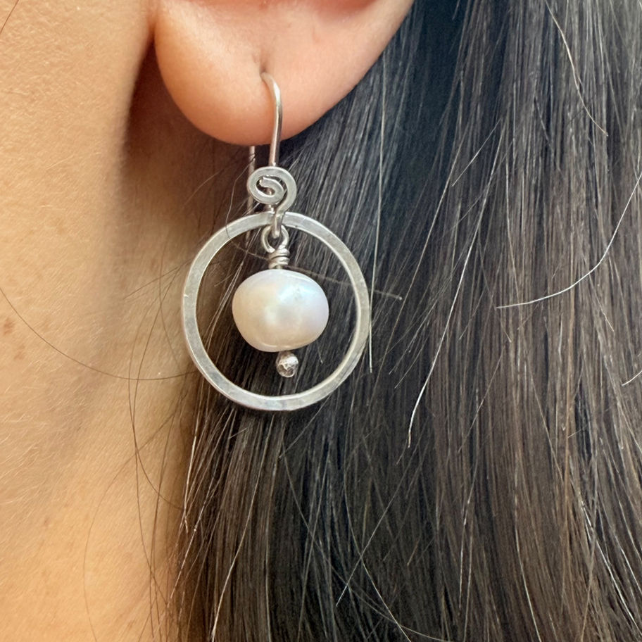 Round Pearl In Circle Earrings