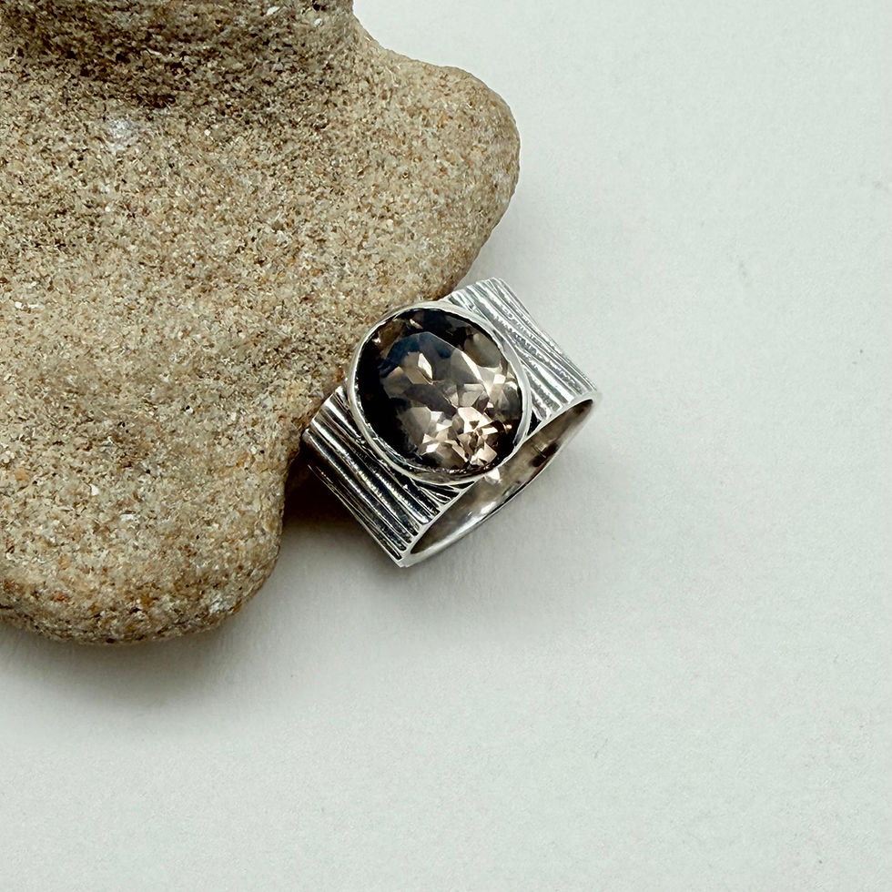 Smokey Quartz Textured Band Ring