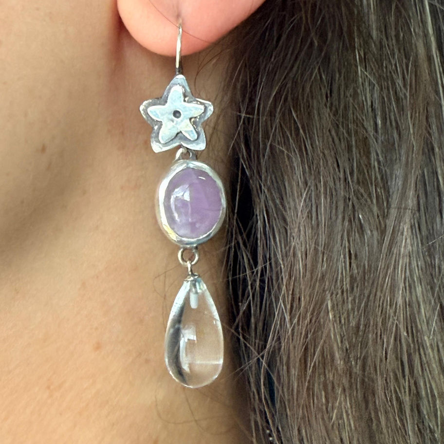 Flower, Morganite and Clear Quartz Earrings