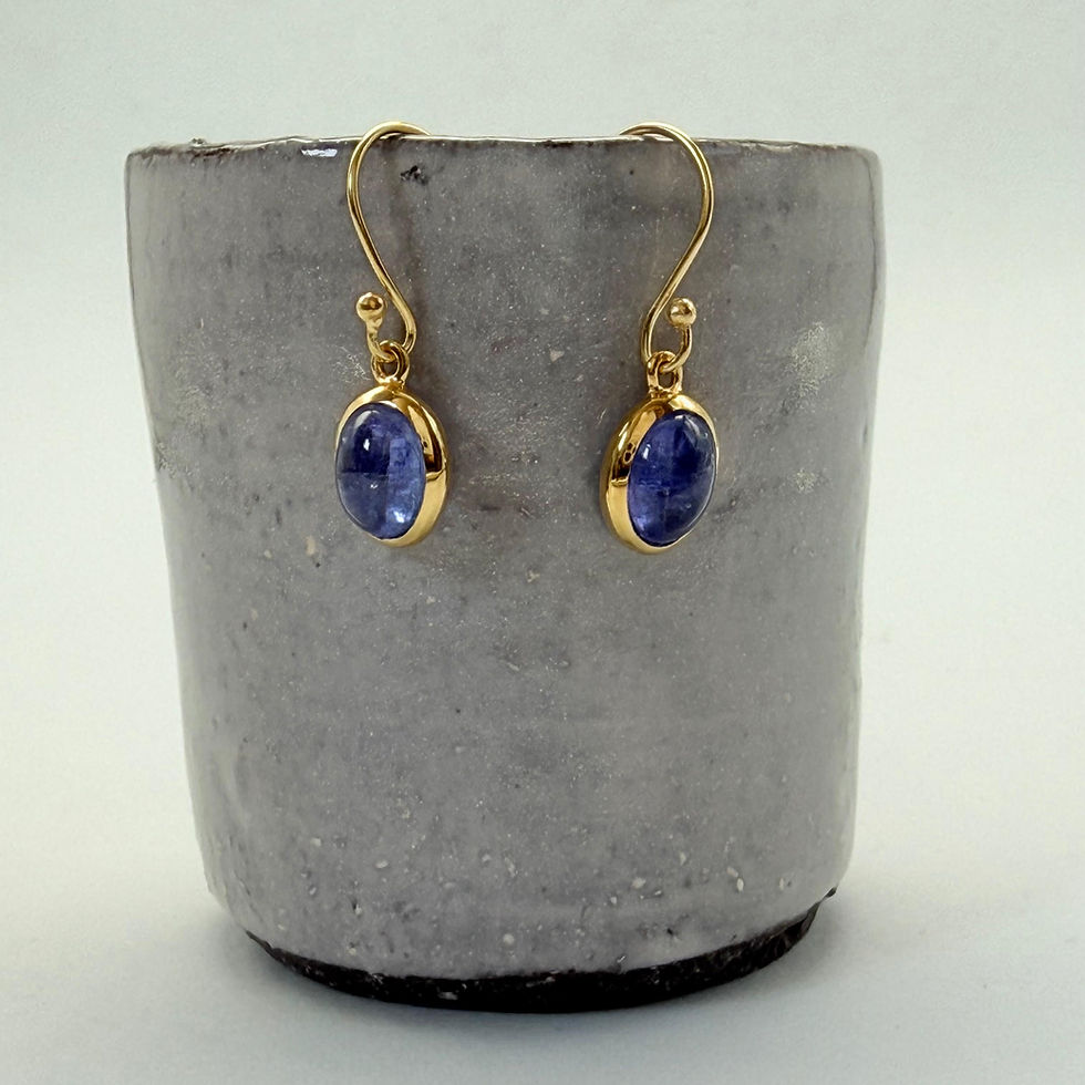 Gold Plated Oval Tanzanite Cabochon Earrings