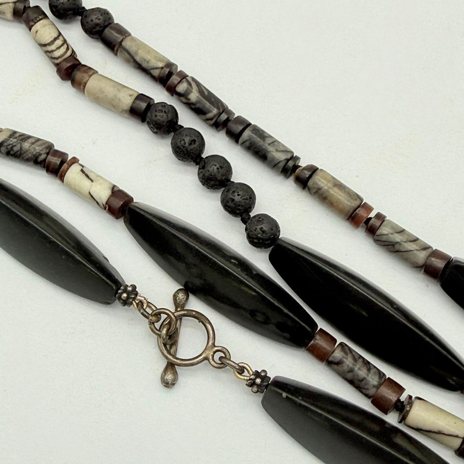 Long Onyx, Jasper and Lava Bead Necklace