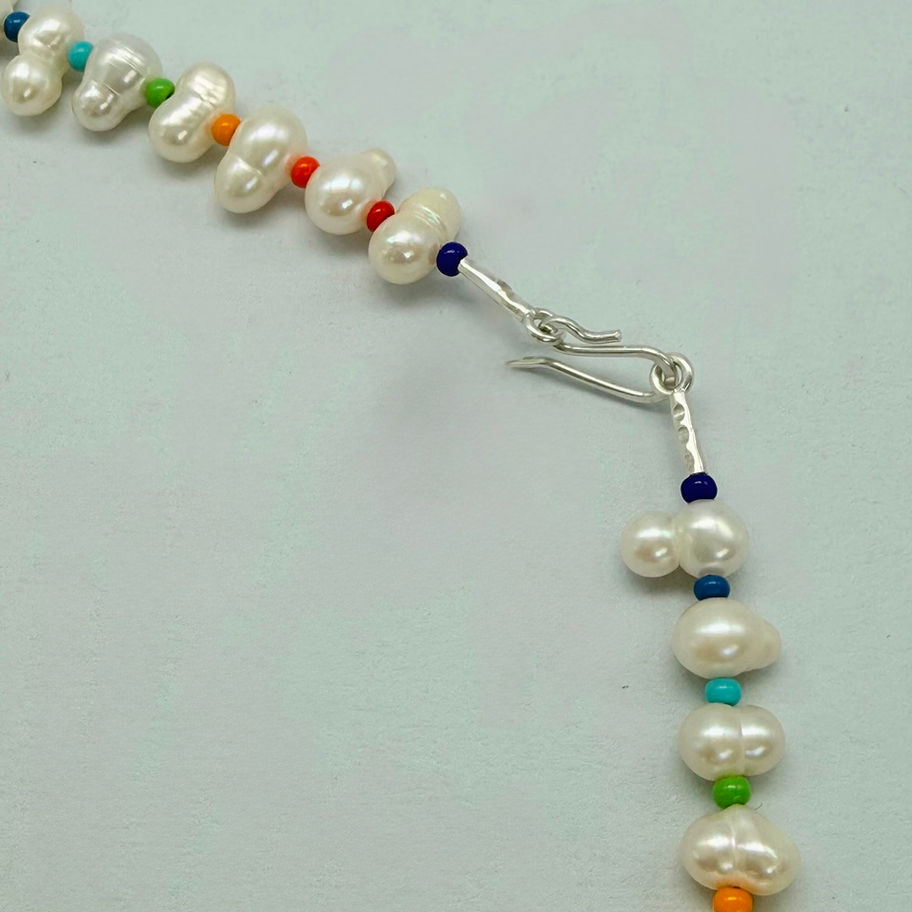 Twin Pearl and Rainbow Glass Czech Bead Necklace