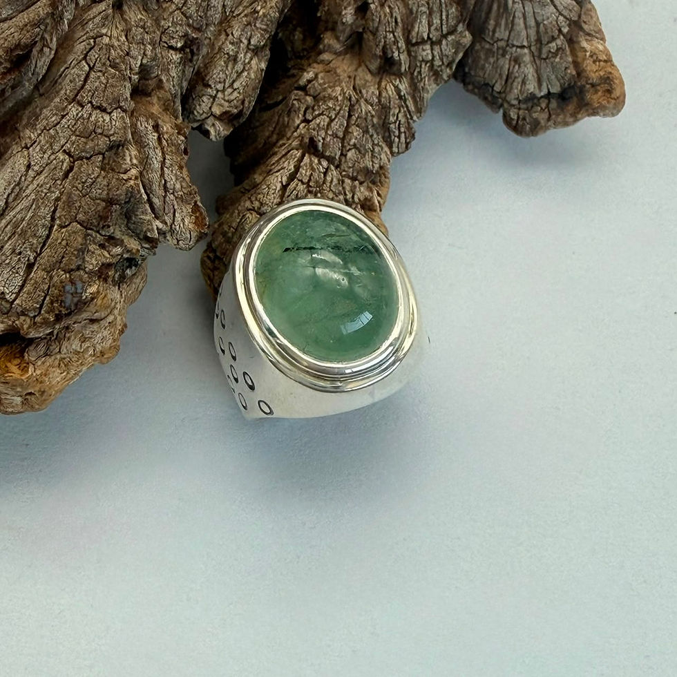 Aquamarine Oval Cabochon Patterned Band Ring