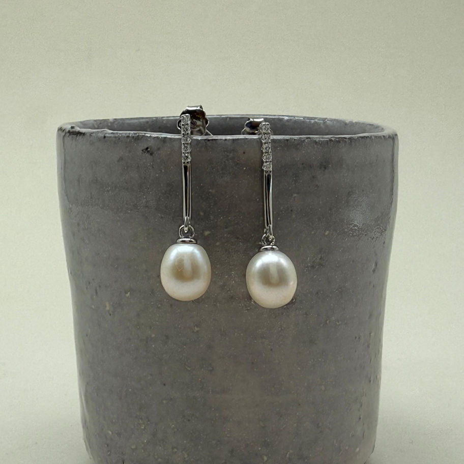 Cubic Zirconia and Pearl Drop Earrings