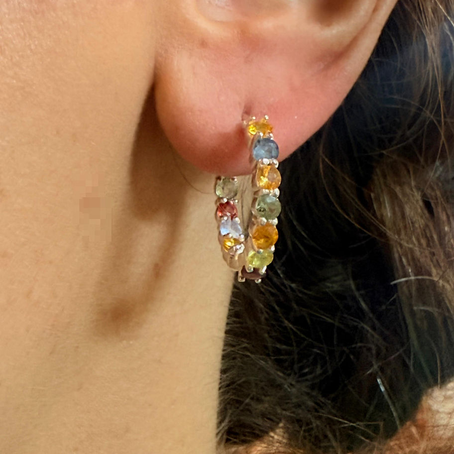 Multi Colour Sapphire Eternity Hoop Earrings