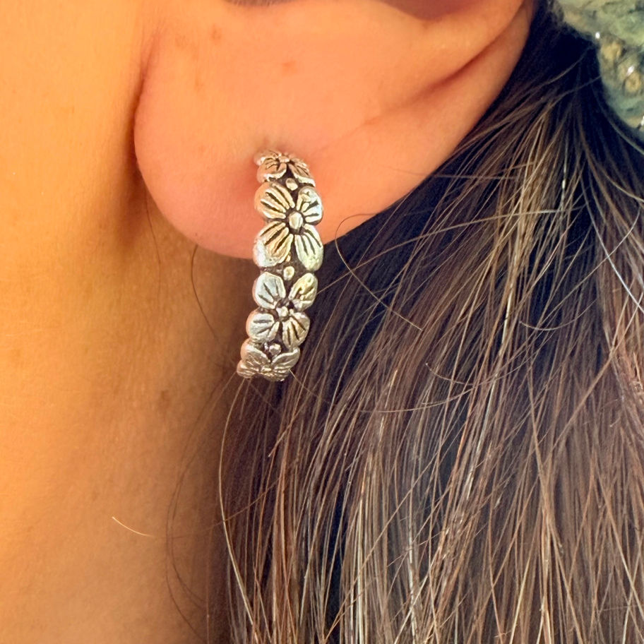 Flower Half Hoop Earrings