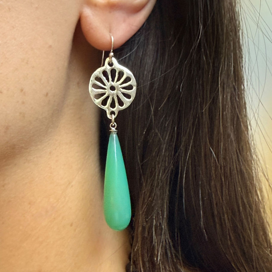 Chrysoprase Long Fan Earrings