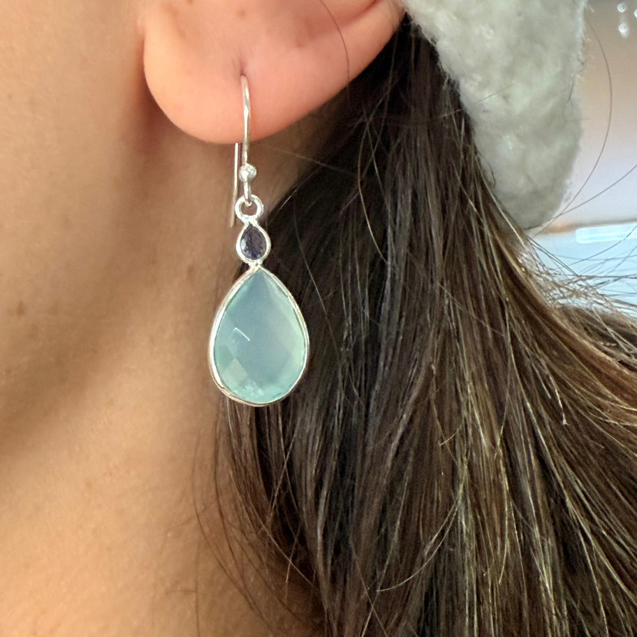 Iolite and Aqua Calci Earrings