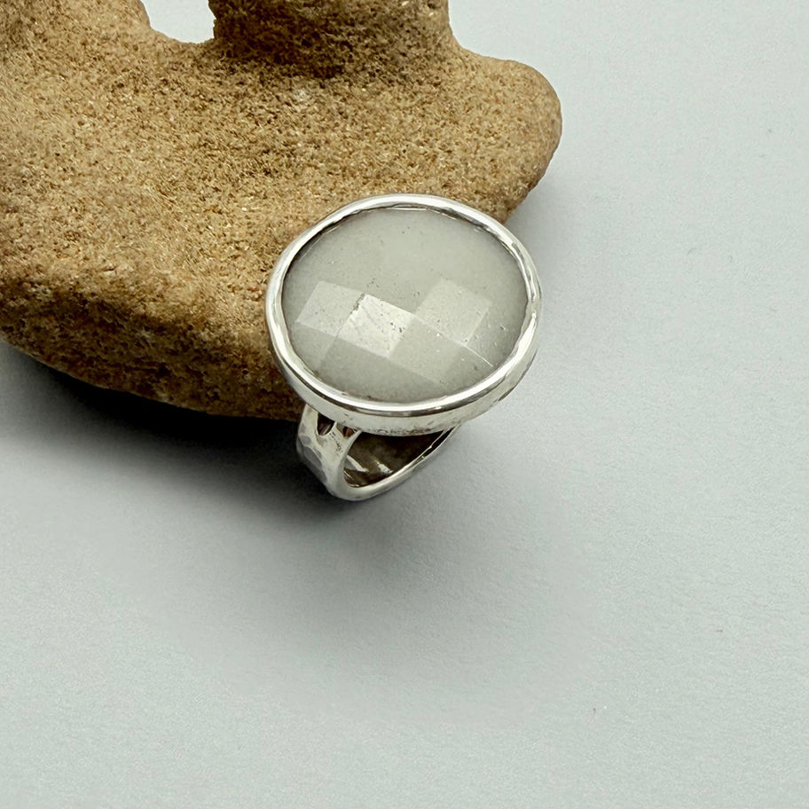 Moonstone Checkerboard Round Ring