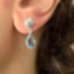 Flower Earrings with Blue Topaz Teardrop