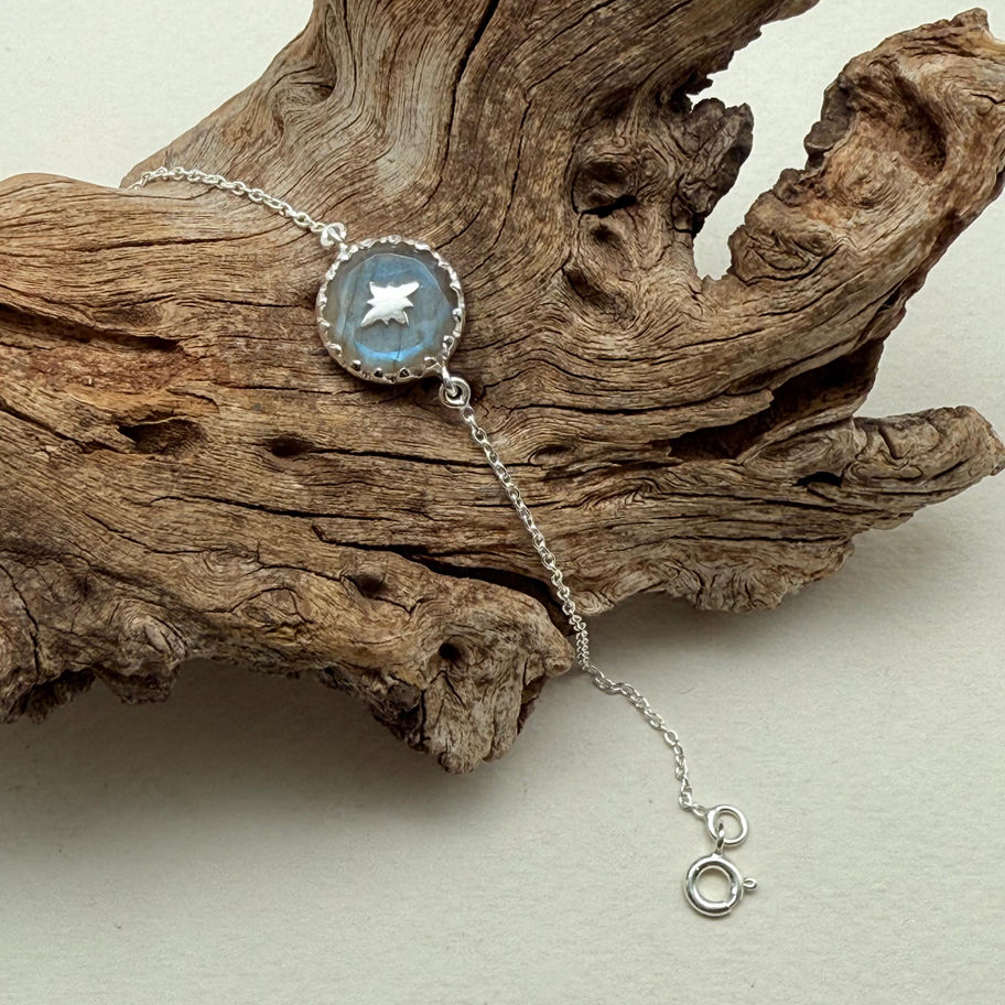Labradorite Bracelet with Silver Detailing