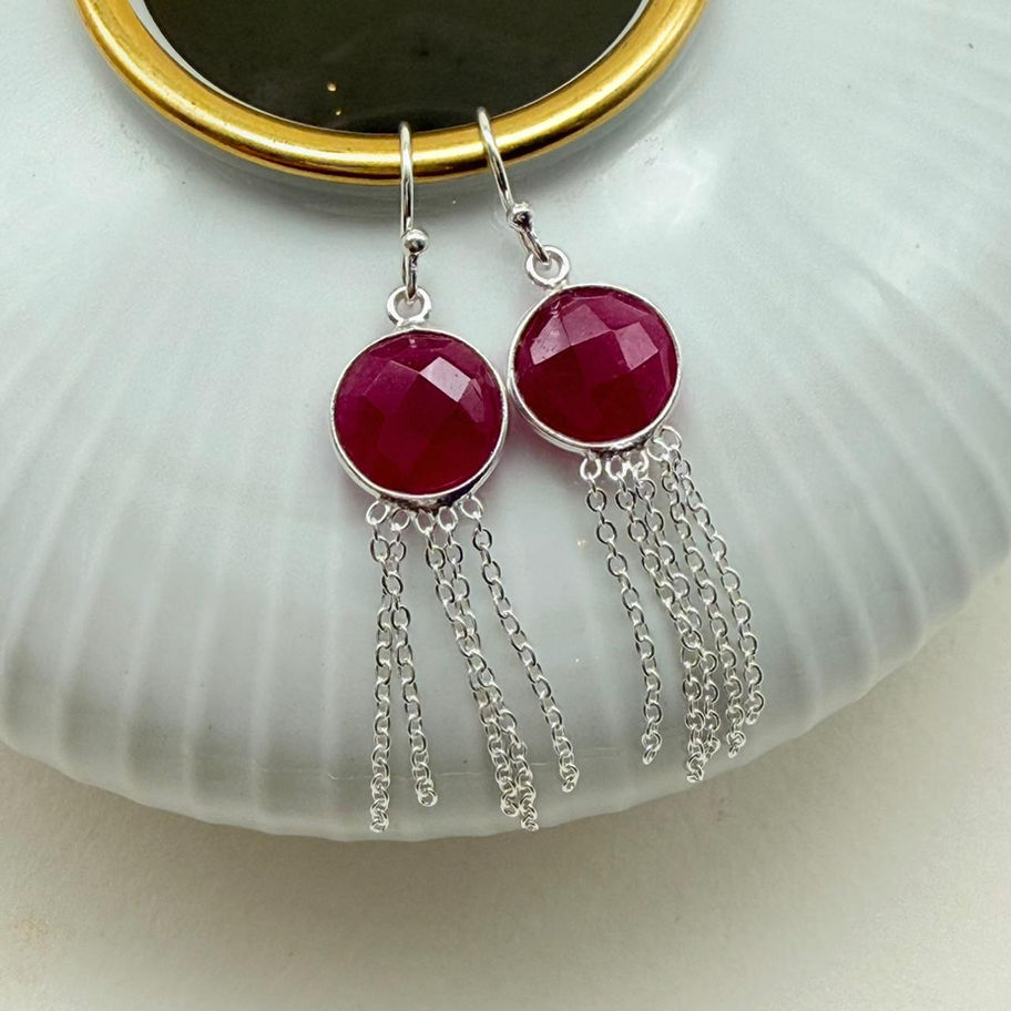 Round Rubelite Chain Earrings