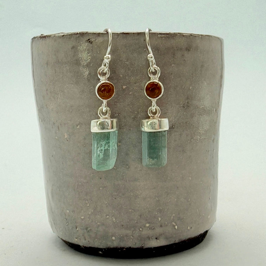 Tourmaline and Fluorite Crystal Earrings
