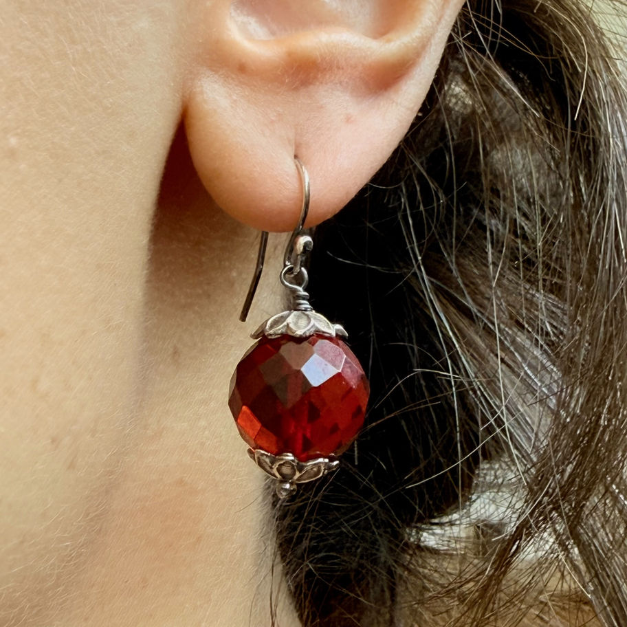 Faceted Amber Bead Earrings