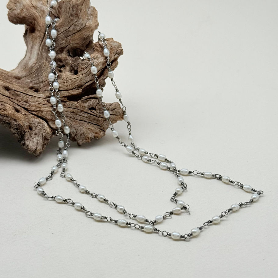 Pearl Long Oxidised Chain Necklace