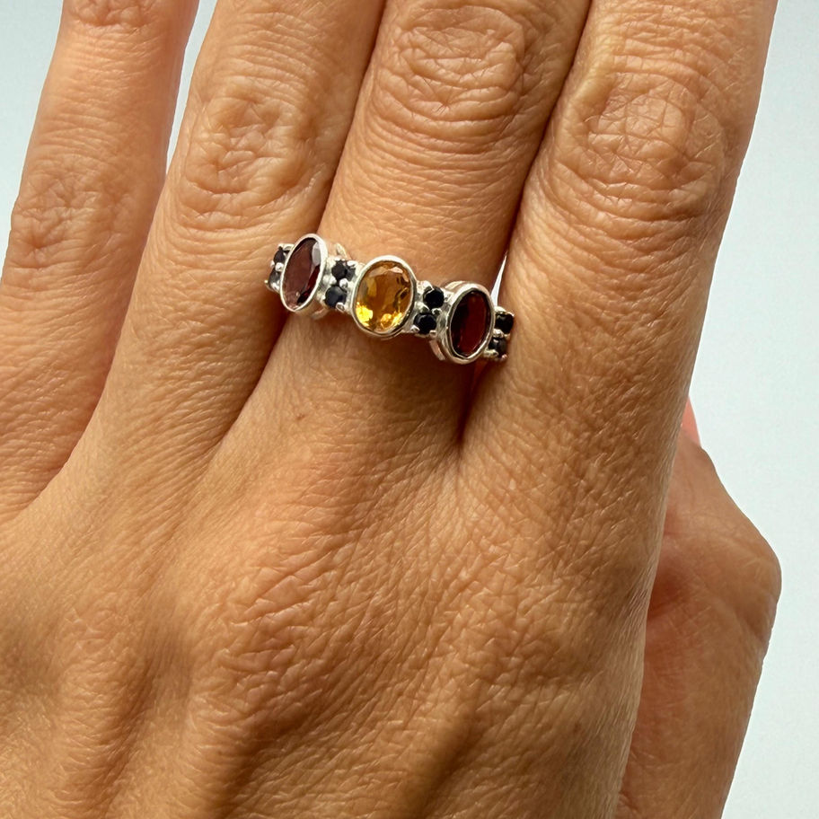 Citrine, Garnet and Onyx Half Eternity Ring