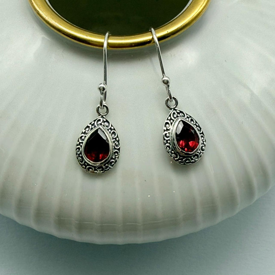 Ornate Garnet Teardrop Earrings