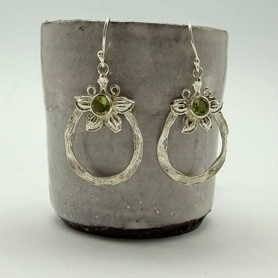 Peridot Flower Ring Earrings