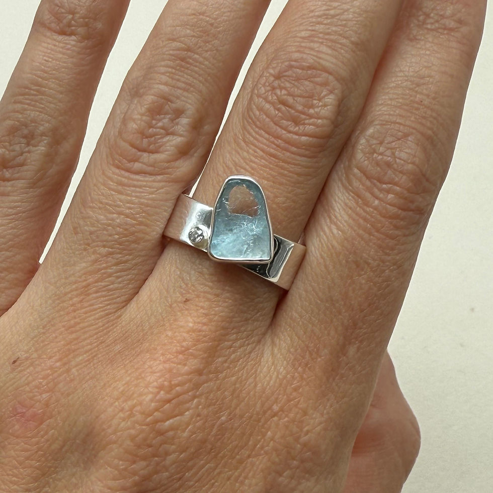 Rough Aquamarine and Cubic Zirconia Ring