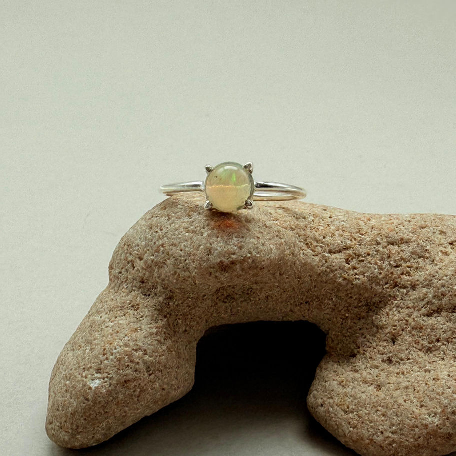 Ethiopian Opal Round Cabochon Ring.