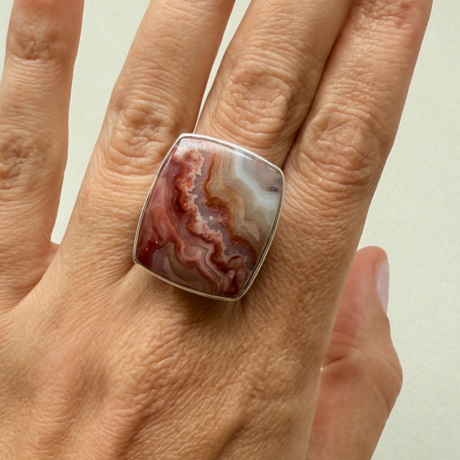 Crazy Lace Agate Rectangular Ring