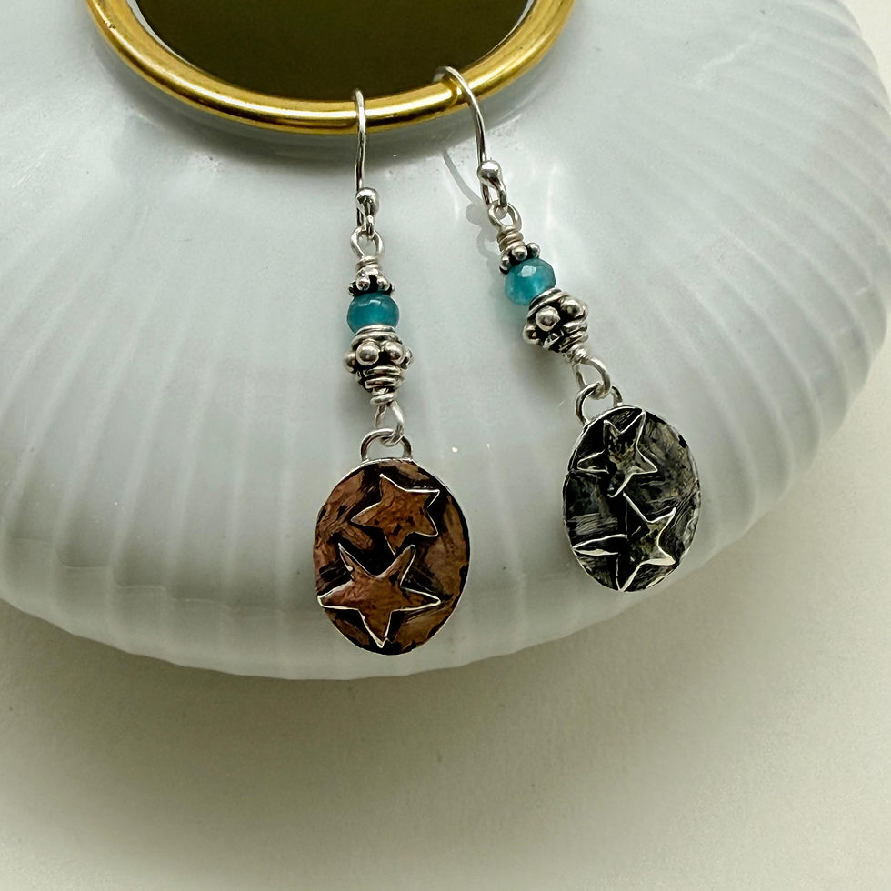 Star Disc Earrings with Green Bead
