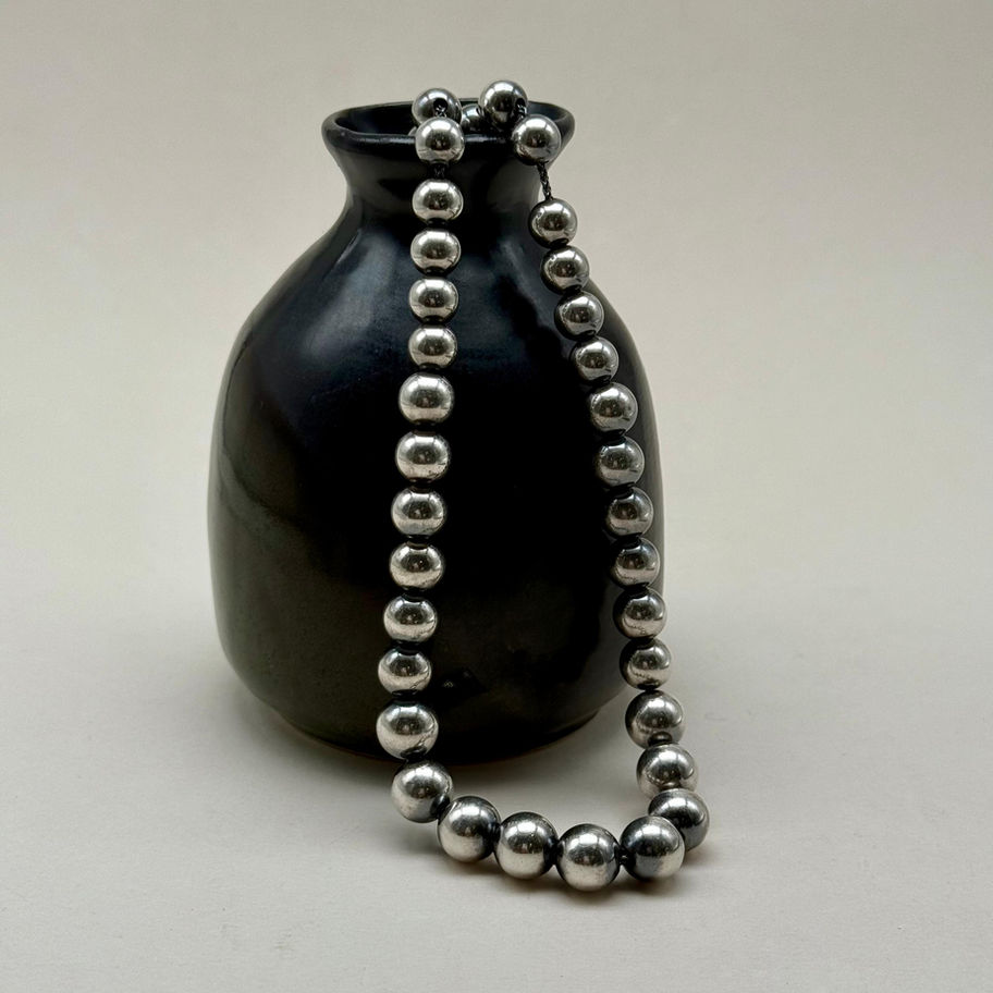 Graduated Oxidised Hollow Silver Ball Necklace