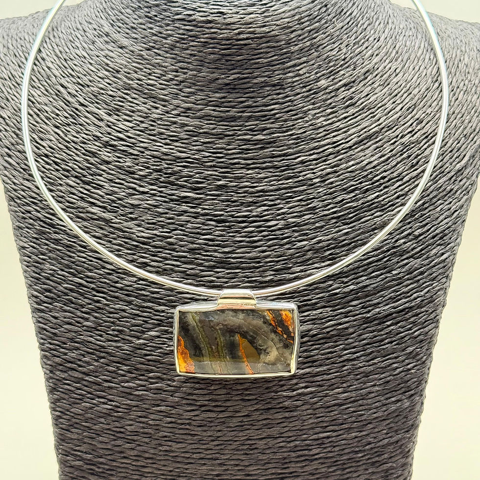 Bumblebee Jasper Pendant on Silver Choker