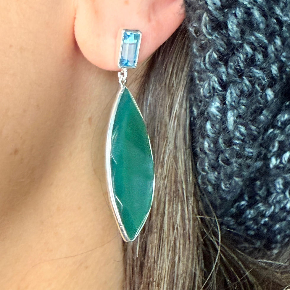 Blue Topaz and Green Onyx Leaf Shape Earrings