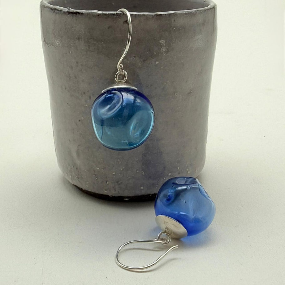 Blue Squashed Glass Earrings