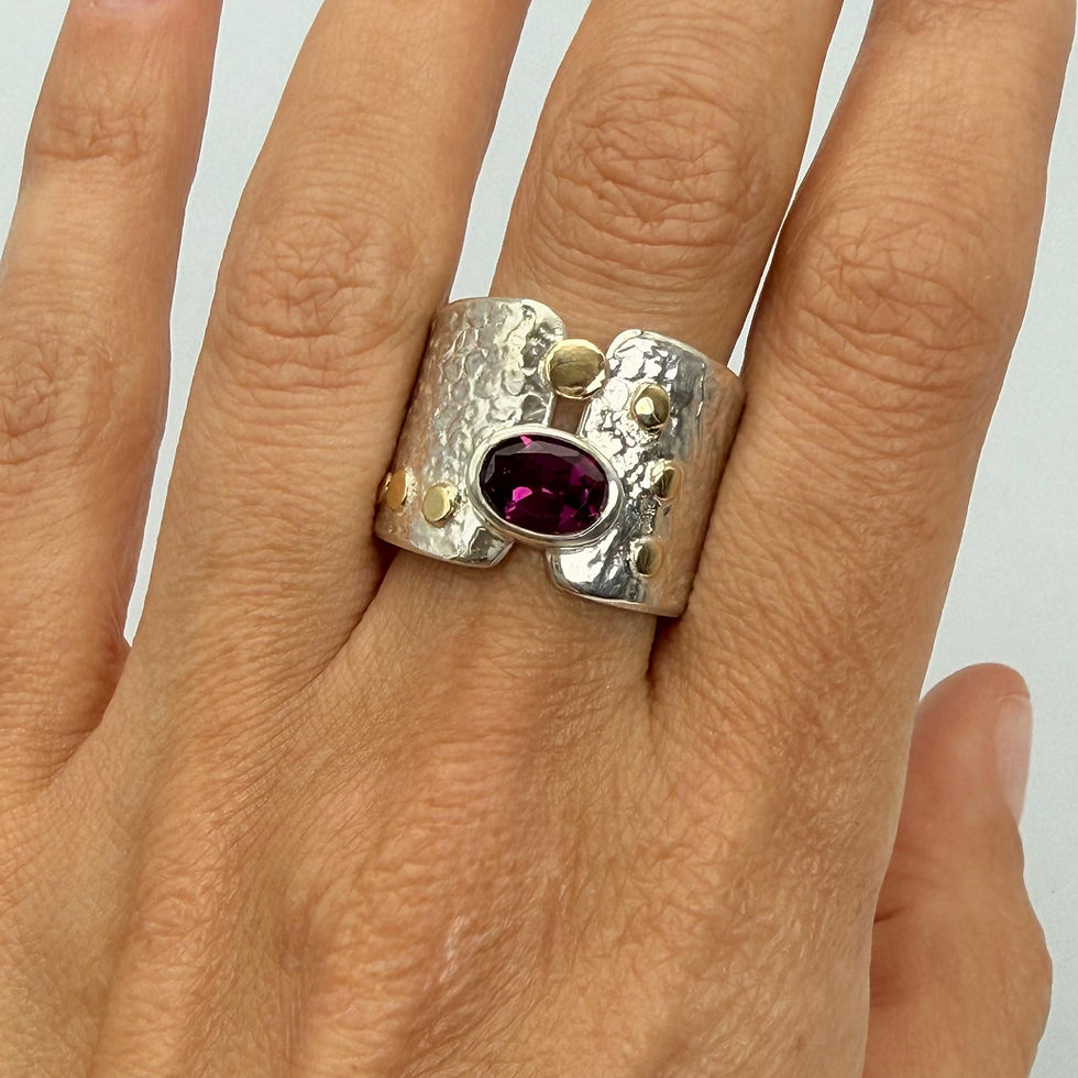 Pink Tourmaline Hammered Ring with Gold Detail