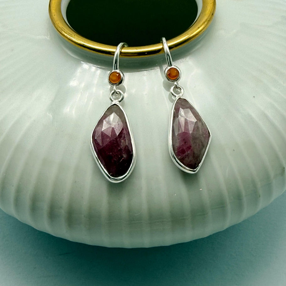Orange Sapphire and Ruby Corundum Earrings