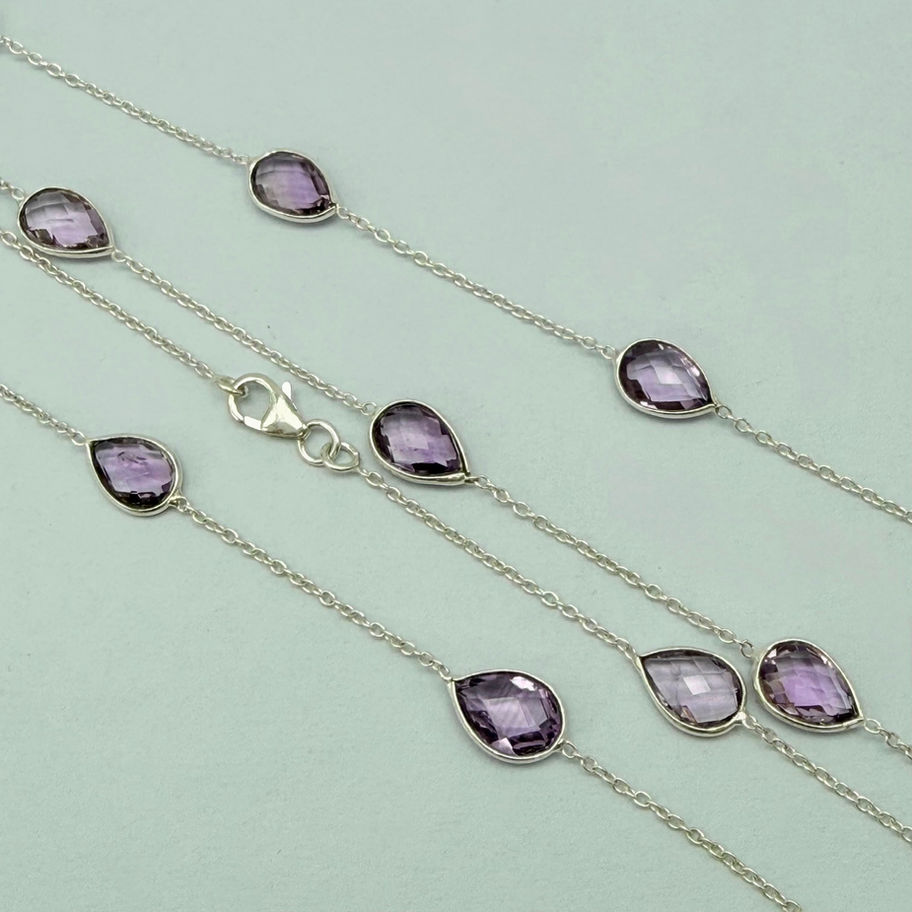 Amethyst Faceted Pear Long Necklace