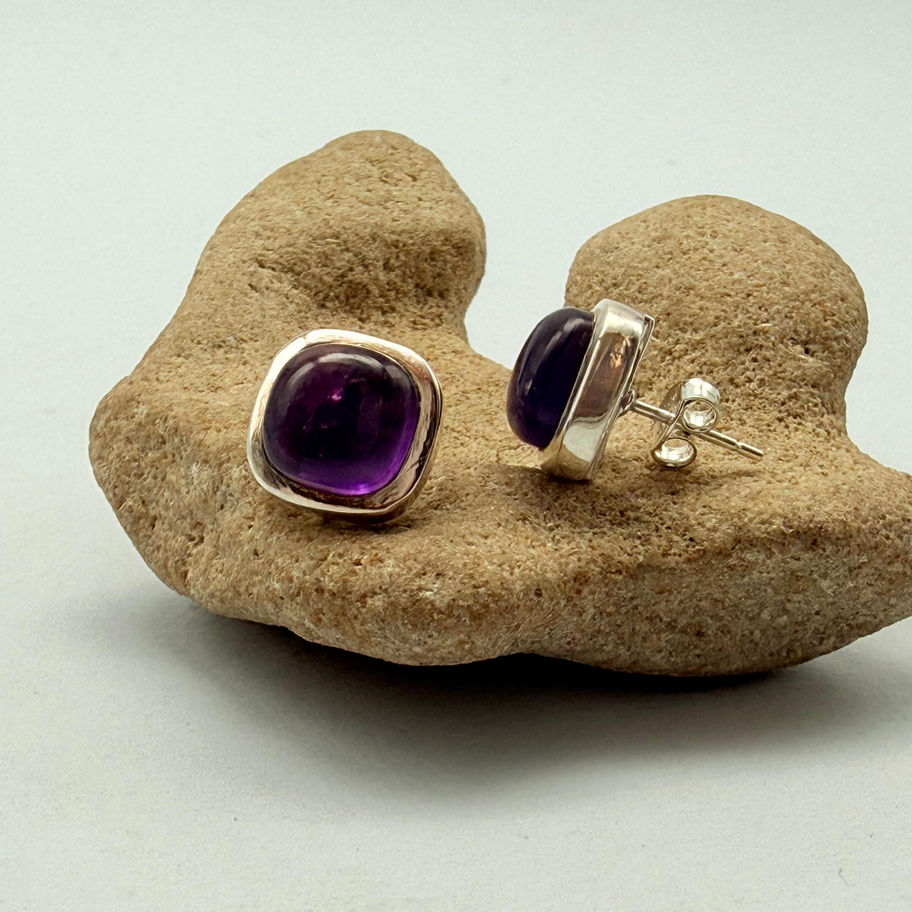 Amethyst Square Cabochon Earrings