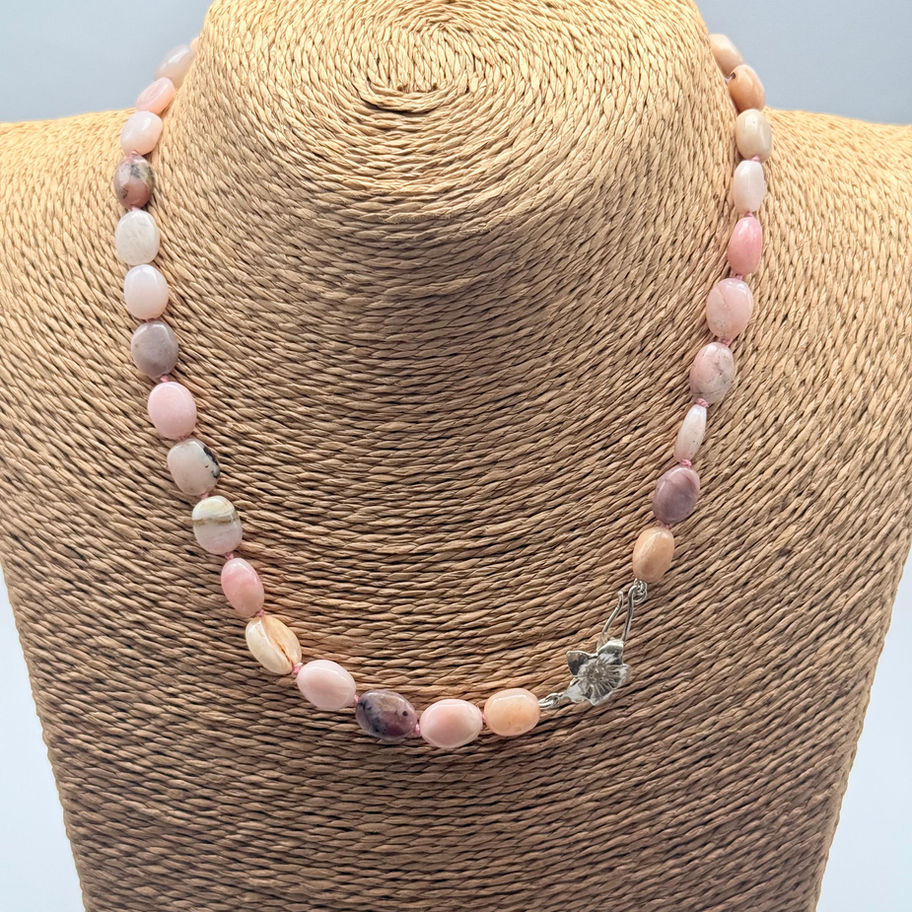 Pink Opal Necklace with Flower Clasp