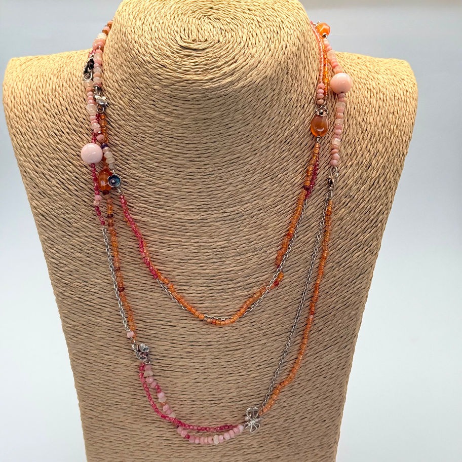 Long Carnelian and Cherry Opal Necklace